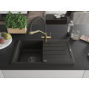 Mexen Bruno Granitspüle 1-Becken mit Abtropffläche und Küchenarmatur Duo, schwarz/goldener Metallic - 6513-75-671701-57-B