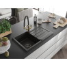 Mexen Bruno Granitspüle 1-Becken mit Abtropffläche und Küchenarmatur Duo, schwarz/goldener Metallic - 6513-75-671701-57-B