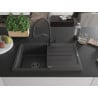 Mexen Bruno Granitspüle 1-becken mit Abtropffläche und Küchenarmatur Duo, schwarz gesprenkelt - 6513-76-671701-70-B