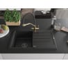 Mexen Bruno Granitspüle 1-Becken mit Abtropffläche und Küchenarmatur Duo, schwarz - 6513-77-671701-57-B