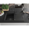 Mexen Bruno einzelne Granitspüle mit Abtropffläche und Küchenarmatur Duo, schwarz - 6513-77-671701-70-B