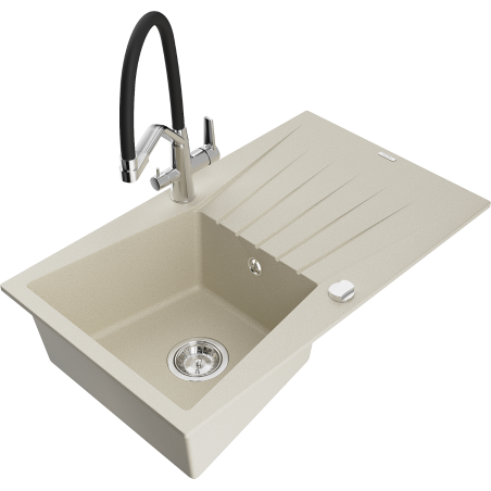 Mexen Cesar Granitspüle 1-Becken mit Abtropffläche und Küchenarmatur Duo, beige - 6514-69-671701-07