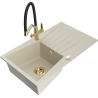 Mexen Cesar Granitspüle 1-Becken mit Abtropffläche und Küchenarmatur Duo, beige - 6514-69-671701-57-G