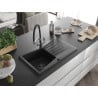 Mexen Cesar Granitspüle 1-Komponenten mit Abtropffläche und Küchenarmatur Duo, schwarz/silber metallic - 6514-73-671701-07-B