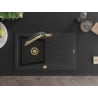 Mexen Cesar Granitspüle 1-Becken mit Abtropffläche und Küchenarmatur Duo, schwarz/silber metallic - 6514-73-671701-57-G