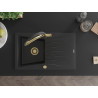 Mexen Cesar Granitspüle mit 1 Becken, Abtropffläche und Küchenarmatur Duo, schwarz/silber metallic - 6514-73-671701-57-G