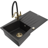 Mexen Cesar Granitspüle 1-Becken mit Abtropffläche und Küchenarmatur Duo, schwarz/silber metallic - 6514-73-671701-57-G