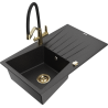 Mexen Cesar Granitspüle mit 1 Becken, Abtropffläche und Küchenarmatur Duo, schwarz/silber metallic - 6514-73-671701-57-G