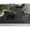 Mexen Cesar Granitspüle 1-beckig mit Abtropffläche und Küchenarmatur Duo, schwarz/silber metallik - 6514-73-671701-57-B