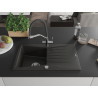 Mexen Cesar Granitspüle 1-beckig mit Abtropffläche und Küchenarmatur Duo, schwarz/gold metallic - 6514-75-671701-07