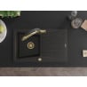 Mexen Cesar Granitspüle 1-Becken mit Abtropffläche und Küchenarmatur Duo, schwarz/goldener Metallic - 6514-75-671701-57-G