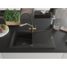Mexen Cesar Granitspüle 1-Becken mit Abtropffläche und Küchenarmatur Duo, schwarz/gold metallic - 6514-75-671701-57-B