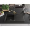 Mexen Cesar Granitspüle ein Becken mit Abtropffläche und Küchenarmatur Duo, schwarz/gold metallic - 6514-75-671701-57-B
