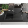 Mexen Cesar Granitspüle 1-Becken mit Abtropffläche und Küchenarmatur Duo, schwarz - 6514-77-671701-07-B