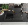 Mexen Cesar Granitspüle, 1-Becken mit Abtropffläche und Küchenarmatur Duo, schwarz - 6514-77-671701-57-B