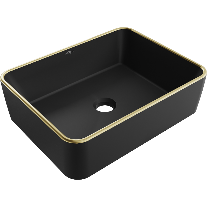 Mexen Catia Aufsatzwaschbecken 48 x 37 cm, schwarz matt/goldener Rand - 21314875