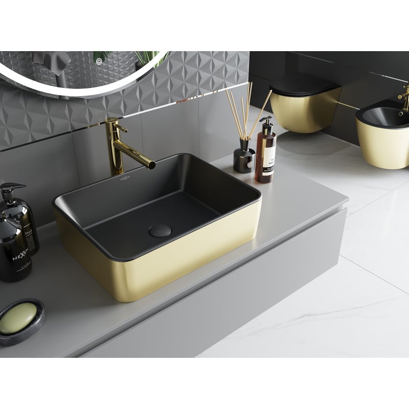 Mexen Catia Aufsatzwaschbecken 48 x 37 cm, schwarz matt/gold - 21314876