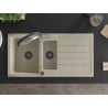 Mexen Andres Granitspüle 1,5 Becken mit Abtropffläche und Küchenarmatur Duo, beige - 6515-69-671701-07-B