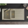 Mexen Andres Granitspüle 1,5-fach mit Abtropffläche und Küchenarmatur Duo, beige - 6515-69-671701-57-G