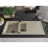 Mexen Andres Granitspüle 1,5-Becken mit Abtropffläche und Küchenarmatur Duo, beige - 6515-69-671701-70-B