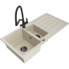Mexen Andres Granitspüle 1,5-Becken mit Abtropffläche und Küchenarmatur Duo, beige - 6515-69-671701-70-B