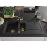 Mexen Andres Granitspüle 1,5-Becken mit Abtropffläche und Küchenarmatur Duo, schwarz/silber - 6515-73-671701-57-G