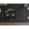 Mexen Andres Granitspüle 1,5-Becken mit Abtropffläche und Küchenarmatur Duo, schwarz/silber - 6515-73-671701-57-G