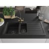 Mexen Andres Granitspüle 1,5-becken mit Abtropffläche und Küchenarmatur Duo, schwarz/silber - 6515-73-671701-57-B
