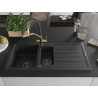 Mexen Andres Granitspüle 1,5-fach mit Abtropffläche und Küchenarmatur Duo, schwarz/silber - 6515-73-671701-57-B