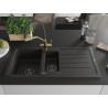 Mexen Andres granitspüle 1,5-becken mit abtropffläche und duo küchenarmatur, schwarz/gold metallic - 6515-75-671701-57-B
