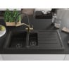 Mexen Andres Granitspüle 1,5-Becken mit Abtropffläche und Küchenarmatur Duo, schwarz/gold metallic - 6515-75-671701-57-B