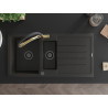 Mexen Andres Granitspüle 1,5-Becken mit Abtropffläche und Küchenarmatur Duo, schwarz/gold metallic - 6515-75-671701-57-B
