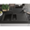Mexen Andres Granitspüle 1,5-Kammer mit Abtropffläche und Küchenarmatur Duo, schwarz/gold metallic - 6515-75-671701-70-B