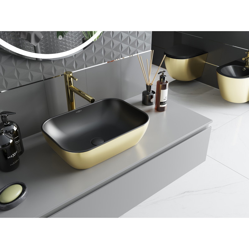 Mexen Rita Aufsatzwaschbecken 45 x 32 cm, Schwarz matt/Gold - 21084576