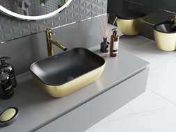 Mexen Rita Aufsatzwaschbecken 45 x 32 cm, Schwarz matt/Gold - 21084576