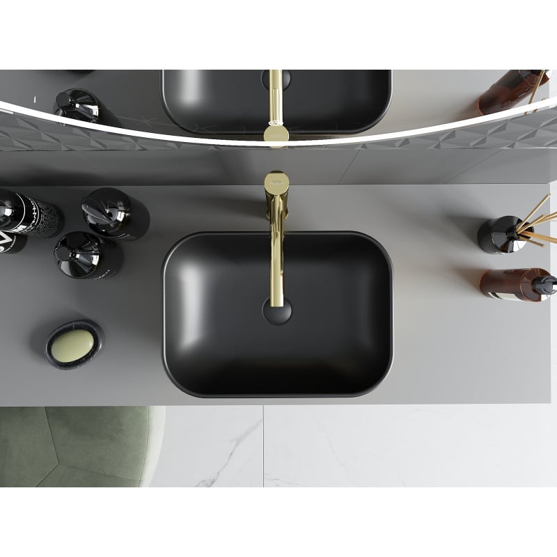 Mexen Rita Aufsatzwaschbecken 45 x 32 cm, Schwarz matt/Gold - 21084576