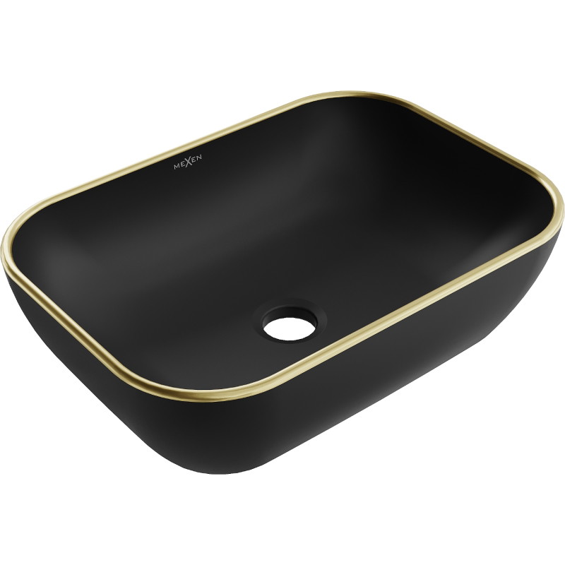 Mexen Rita Aufsatzwaschbecken 45 x 32 cm, schwarz matt/goldener Rand - 21084575