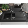 Mexen Andres 1,5-Kammer-Garnituranwaschbecken mit Abtropffläche und Küchenarmatur Duo, schwarz - 6515-77-671701-07