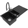 Mexen Andres Granitspüle 1,5-beckig mit Abtropffläche und Küchenarmatur Duo, schwarz - 6515-77-671701-07