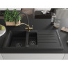 Mexen Andres Granitspüle 1,5-Becken mit Abtropffläche und Küchenarmatur Duo, schwarz - 6515-77-671701-57-B