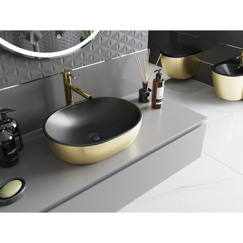 Mexen Viki Aufsatzwaschbecken 48 x 35 cm, Schwarz matt/Gold - 21054876