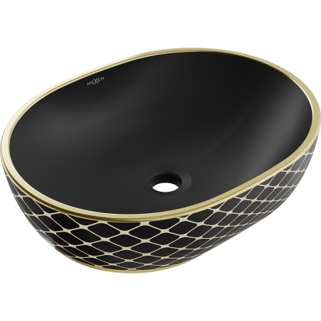 Mexen Viki Aufsatzwaschbecken 48 x 35 cm, schwarz matt/gold, Karomuster - 21054879