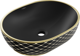 Mexen Viki Aufsatzwaschbecken 48 x 35 cm, schwarz matt/gold, Karomuster - 21054879