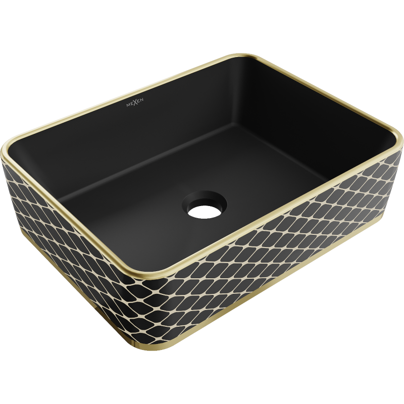 Mexen Catia Aufsatzwaschbecken 48 x 37 cm, schwarz matt/goldenes Karomuster - 21314879