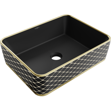 Mexen Catia Aufsatzwaschbecken 48 x 37 cm, schwarz matt/goldenes Karomuster - 21314879
