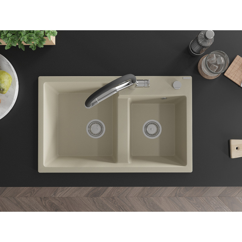 Mexen Tomas granitspüle 2-becken mit Küchenarmatur Duo, beige - 6516-69-671701-07