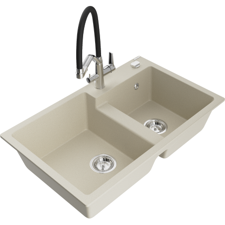 Mexen Tomas granitspüle 2-becken mit Küchenarmatur Duo, beige - 6516-69-671701-07