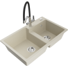 Mexen Tomas granitspüle 2-becken mit Küchenarmatur Duo, beige - 6516-69-671701-07