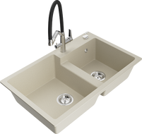 Mexen Tomas granitspüle 2-becken mit Küchenarmatur Duo, beige - 6516-69-671701-07