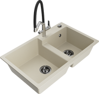 Mexen Tomas Granitspüle 2-Kammer mit Küchenarmatur Duo, beige - 6516-69-671701-07-B